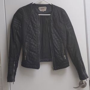 Faux quilted leather motorcycle jacket